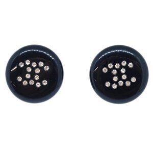 Chanel Button Piercing Earrings Black Rhinestone 00A 165819